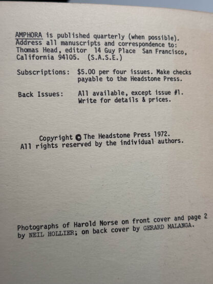 Pictures of the little magazine called Amphora with Harold Nore interview / cover and Bukowski poems.