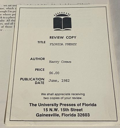 Review slip laind into HARRY CREWS Florida Frenzy.