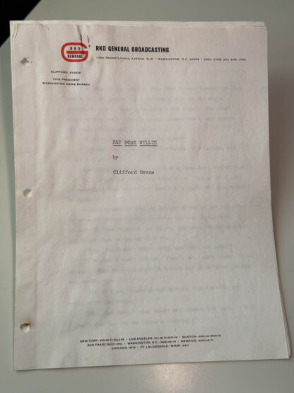various pictures of "Fat Nose Willie" – Unpublished Short Story Manuscript by RKO News VP Clifford Evans