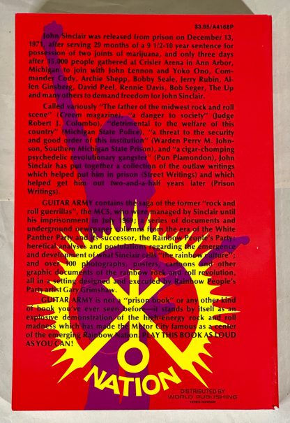 Back cover of the first edition, near fine, of John Sinclair's Guitar Army in wraps.