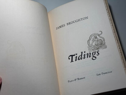 Pictures of the James Broughton small press poetry book Tidings published in an edition of 500