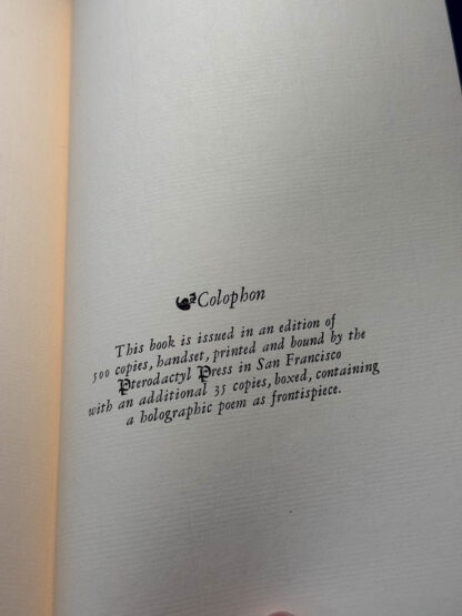 Pictures of the James Broughton small press poetry book Tidings published in an edition of 500