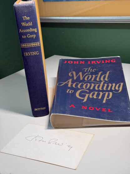 Pictures of the John Irving book The World According to Garp (1978) First Edition with Signed Notecard
