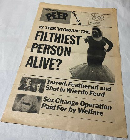 Cover of NATIONAL PEEP. A one-page "tabloid" published by Saliva Films