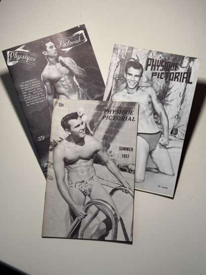 Various pictures of vintage issues of Bob Mizer's Physique Pictorials