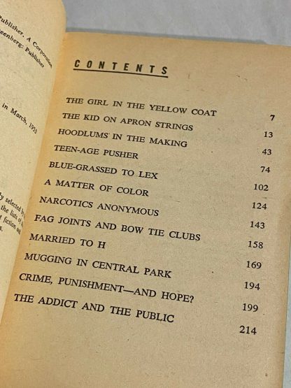 Table of contents from Monkey On My Back vintage paperback