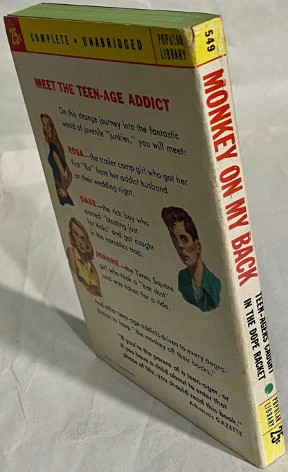 Back cover and spine from Monkey On My Back vintage paperback