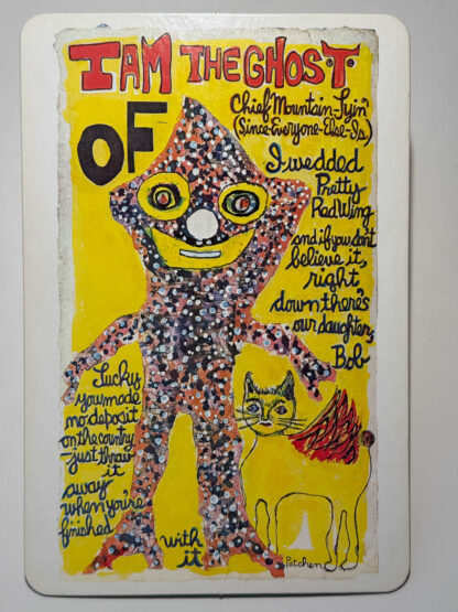 A picture of the Kenneth Patchen picture postcard "I Am the Ghost of..." published by Leslie Tobin Imports in 1968