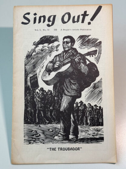 various pictures of a lot of three issues of Sing Out! magazine, Volume 2 issues 8, 11 and 12.