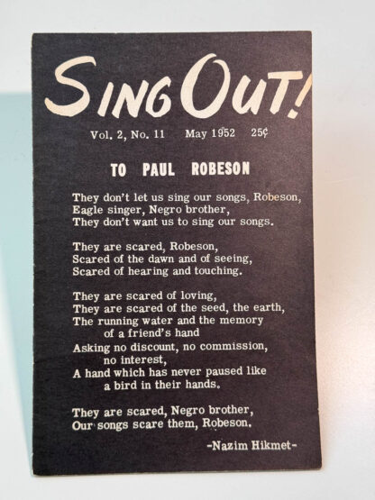 various pictures of a lot of three issues of Sing Out! magazine, Volume 2 issues 8, 11 and 12.